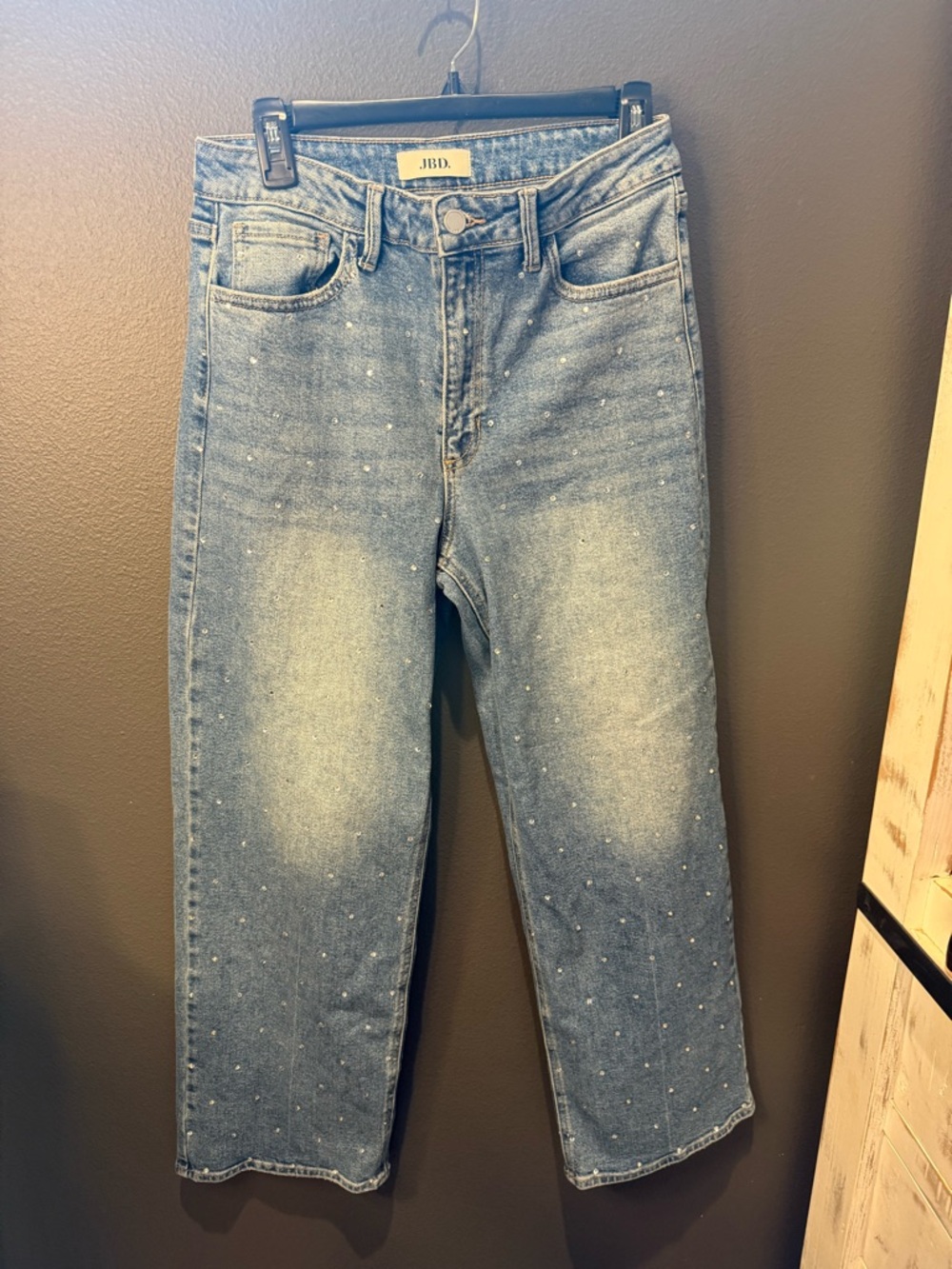 Just Black Light-Blue Straight Jeans with Tiny Stud Accents